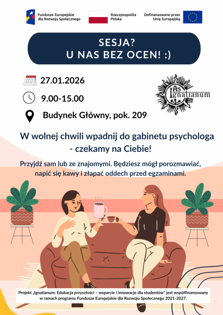 Plakat zapraszający na wydarzenie „Kawa z psychologiem”.