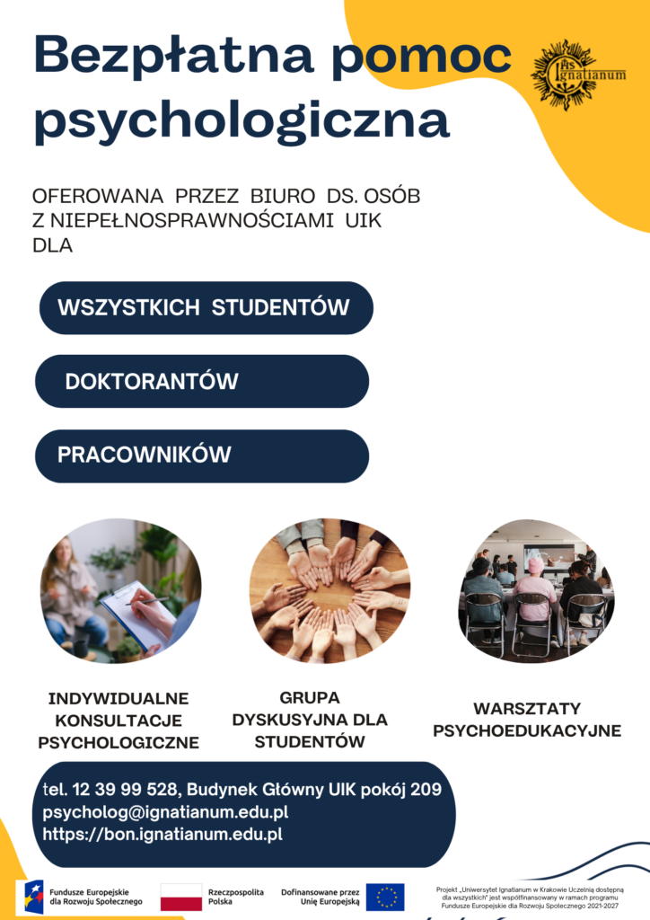 Plakat (4) Plakat informujący o dostępnych formach wsparcia psychologicznego na uczelni.
